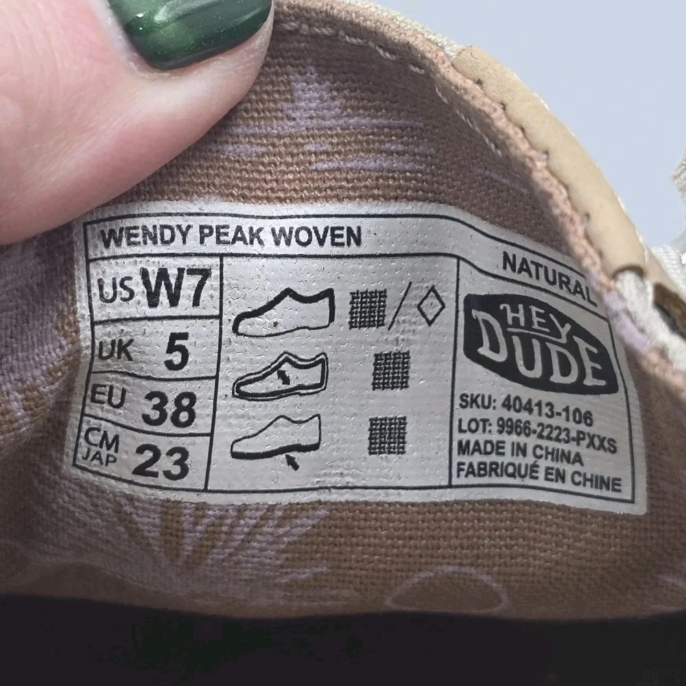 Hey Dude Wendy Peak Shoes Womens 7 Beige Platform‎ Woven Loafer Slip On